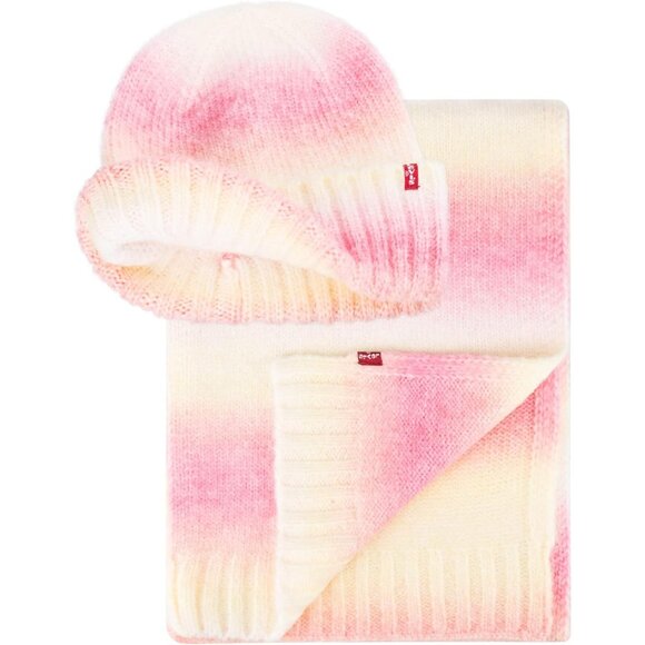 Women's Pink Cuffed Ombre Beanie and Scarf Set Style and Warmth Cozy - Picture 2 of 7